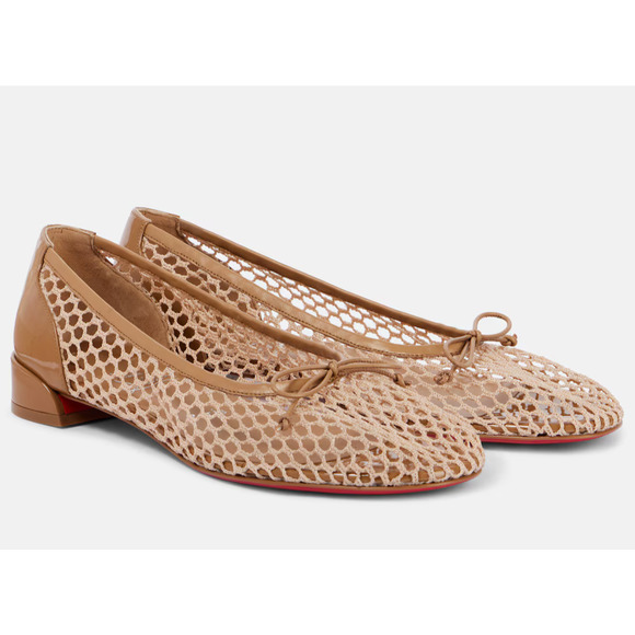 Christian Louboutin Sweetie Jane Mesh Flat Lionne Beige Nude Ballet Ballerina 39 - Picture 3 of 16